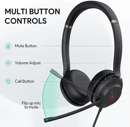Vista 4 de Auriculares USB con micrófono Yealink UH37, auriculares con cable con micrófono de cancelación de ruido para computadora PC portátil teléfono VoIP