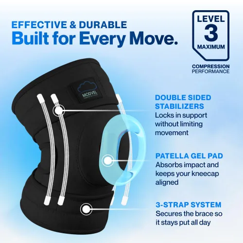 Vista 4 de Modvel ELITE - Rodillera para hombres y mujeres, almohadillas de gel para rótula y estabilizadores laterales para ACL, recuperación de desgarro