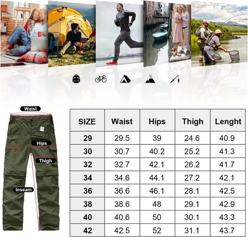 Vista 6 de Jessie Kidden - Pantalones convertibles de senderismo para hombre, de secado rápido, ligeros, con cremallera, pantalones para safari, para viajes
