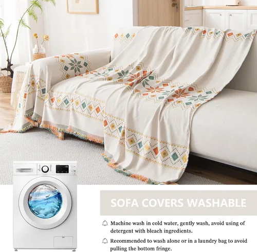 Vista 5 de DREAMINGO Funda de Sofá de Chenilla Beige Bohemia Geométrica Jacquard para Sofá de 3 Cojines Antideslizante Seccional Forma de L para Perros