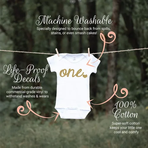 Vista 2 de Mameluco de bebé camisa para niña de primer cumpleaños con purpurina dorada 12-18 meses Blanco