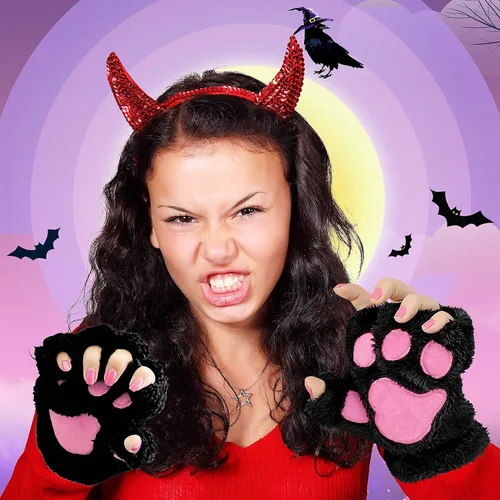 Vista 5 de Bienvenu Paquete de 2 guantes calientes sin dedos para mujer,Guantes de felpa,Guantes de invierno Cosplay Bear Cat Paw
