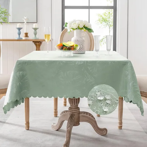 Vista 44 de Mantel Redondo Aqua Jacquard Pequeño de 40 Pulgadas, Manteles para Mesas de hasta 26" de Diámetro, Impermeable, Lavable, Sin Arrugas, Tela Suave