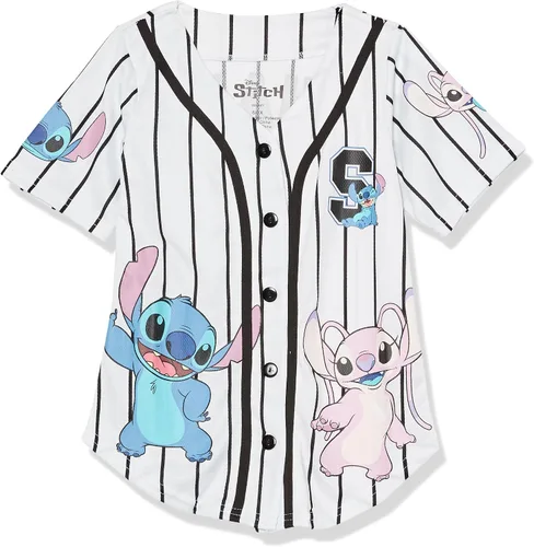 Vista 4 de Disney Camiseta de béisbol Lilo & Stitch, Angel Baseball para niñas de Disney, camisa clásica de malla con botones Azul claro