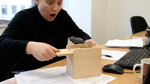 Vista 6 de Caja de broma de ratón sorpresa de madera hecha por Amish