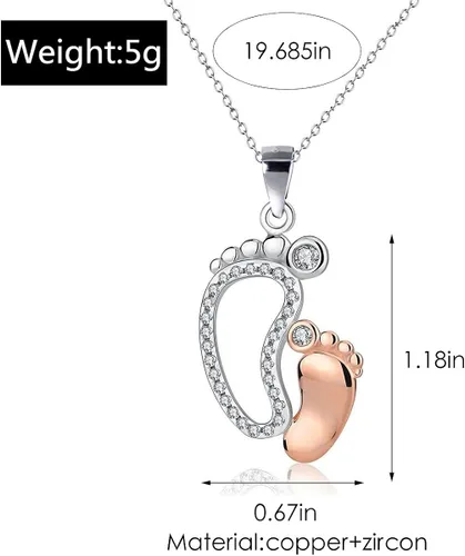 Vista 2 de Caiyao - Collar con colgante de huella de pies de bebé, tamaño grande, tamaño pequeño, a juego, para mujeres, niños, joyería de afecto familiar