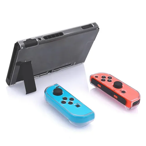 Vista 2 de FYOUNG Protective Case for Switch, Slim Hard Shell for Switch Accessories, Scratch&Shock Protection Cover with Screen Protector, 8 Thumb Grip(Clear