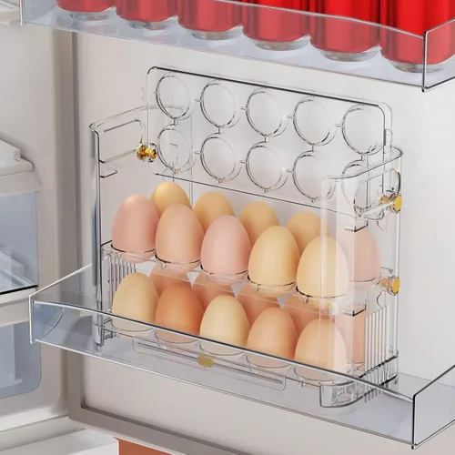 Vista 6 de Soporte reversible para huevos para refrigerador y encimera, bandeja de almacenamiento transparente para 30 huevos