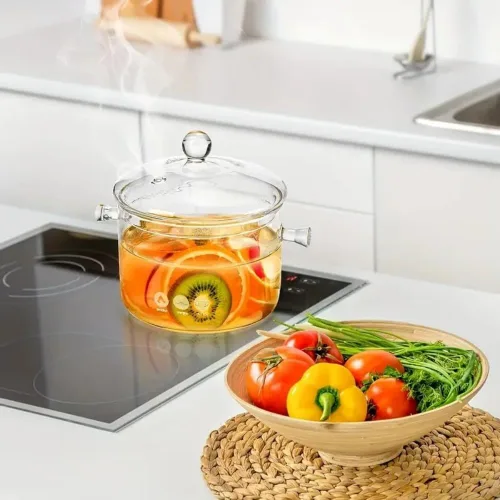 Vista 4 de Olla de vidrio de 1.6L/57Oz con tapa, olla de cocina para estufa con asa y tapa, olla transparente para sopa con tapa, para sopa, leche, comida