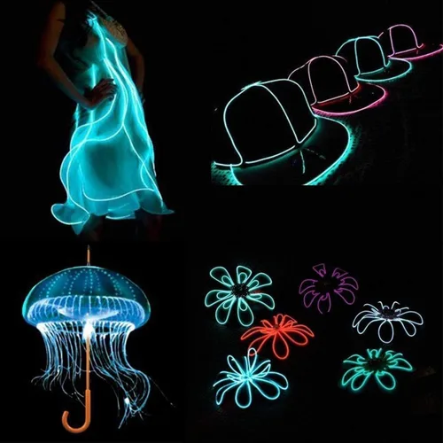Vista 2 de ABALDI Cable EL, luz de neón portátil, funciona con pilas, paquete de cables electroluminiscentes, alto brillo para decoración de fiestas de Navidad