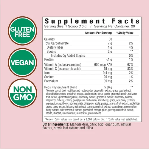 Vista 2 de COUNTRY FARMS Super Rojos, Superalimento energizante de polifenoles, más de 40 súper frutas y bayas, potentes antioxidantes y polifenoles, apoya