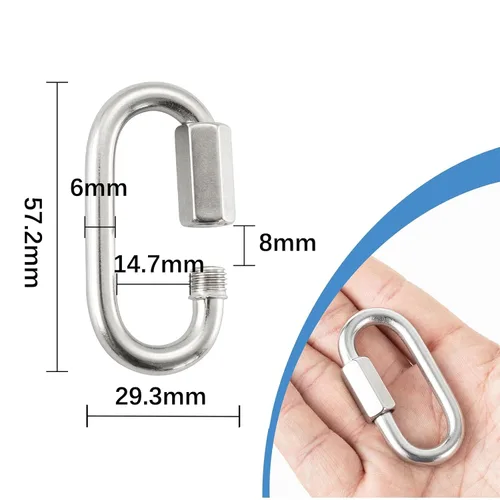 Vista 7 de HOME MASTER HARDWARE Enlace rápido en forma de D de acero inoxidable 304, paquete de 8 unidades de 1/4 pulgadas, conector de cadena con mosquetón