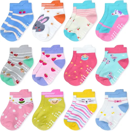 Vista 19 de SkiBeaut Calcetines antideslizantes para niños y niñas de 1 a 7 años, 12 pares de calcetines para niños y niñas