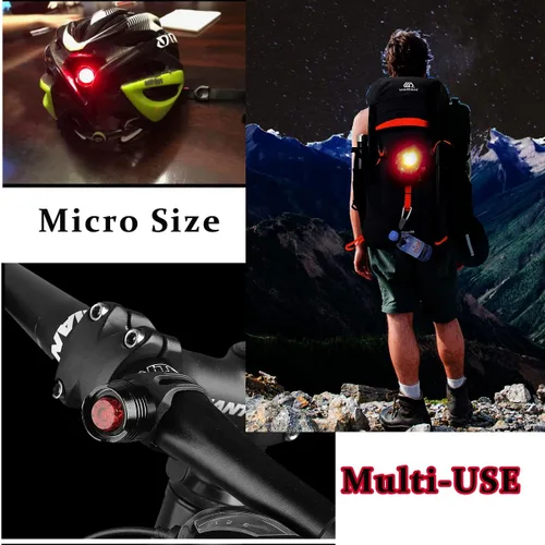 Vista 5 de 2 luces traseras para bicicleta, mini luces LED con correa, visibilidad de 180 grados, seguridad en todos los lados