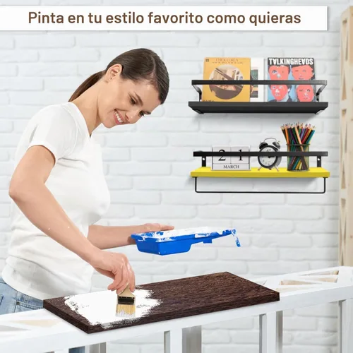 Vista 9 de AGM Juego de 2 estantes flotantes, estantes de almacenamiento de pared con 1-marrón oscuro+barra de toalla