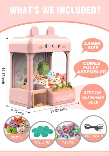Vista 3 de Cxjoigxi - Gran máquina de pinzas para niños y adultos con premios, sonido y luz ajustables, mini máquina expendedora para niñas, juego electrónico