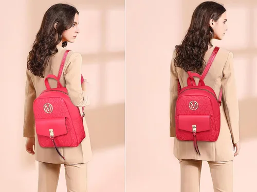 Vista 2 de MKP - Mochila pequeña para mujer, bolso de hombro con borla y dije, Magenta, Mochilas Daypack