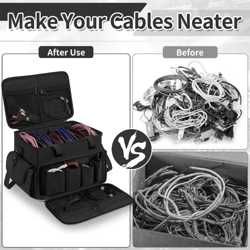 Vista 4 de IBVIVIC Bolsa de Cables para DJ con 6 Divisores Desmontables Bolsa de Cables de Alta Capacidad para Conciertos para Cables, Equipo de DJ, Negro