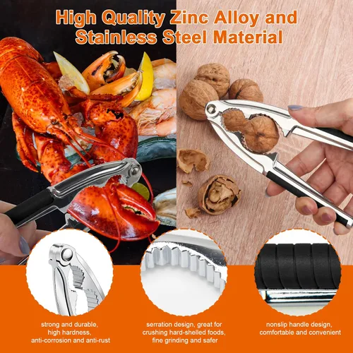 Vista 3 de Cascanueces, 8 piezas de cascanueces multiusos de acero inoxidable para mariscos y pecanas, herramientas para agrietar nueces con mango