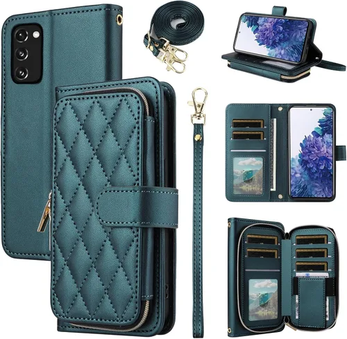 Vista 39 de Funda de Cartera para Samsung Galaxy S20 FE 5G de 6.5 Pulgadas con Correa para Muñeca, Billetera con Cremallera y más de 9 Ranuras para Tarjetas