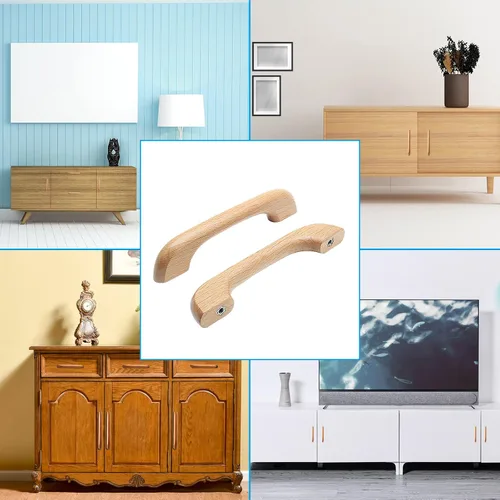 Vista 6 de Uenhoy 10 tiradores de madera natural para armarios y cajones de cocina, 5 pulgadas de largo, 3-3/4 pulgadas de espacio entre agujeros