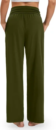 Vista 4 de Gracyoga Pantalones de pierna ancha para mujer, casuales, holgados, para yoga, cómodos, de cintura alta, con bolsillos