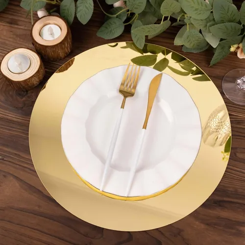 Vista 30 de Efavormart - Paquete de 6 platos de carga de plástico acrílico con relieve de encaje rústico dorado de 13 pulgadas