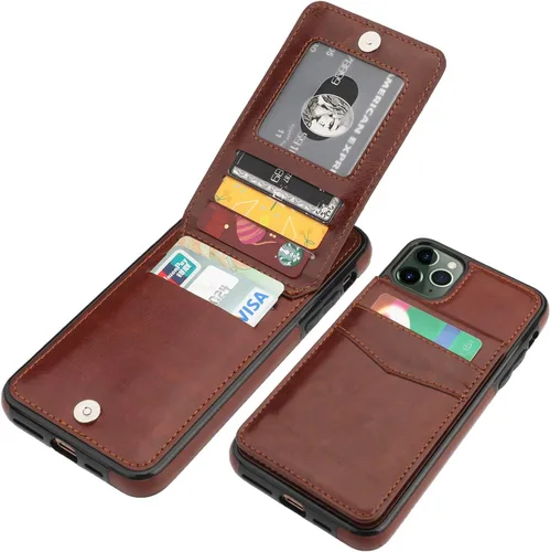 Vista 15 de KIHUWEY Funda tipo cartera para iPhone 11 Pro Max con soporte para tarjetas Negro