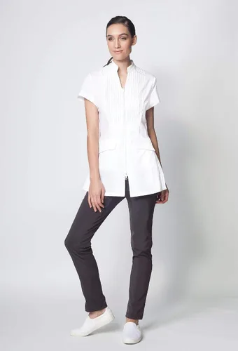 Vista 4 de Noel Asmar Uniforms Cap Sleeve Spa Tunic, cremallera frontal bidireccional