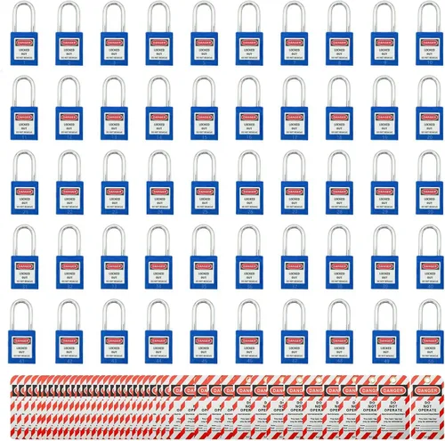 Vista 12 de SAFBY 50 cerraduras de bloqueo con llave con 50 etiquetas de bloqueo, candados seguros Loto para estaciones y dispositivos de bloqueo (1-50 negro)