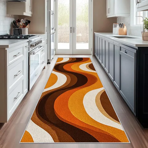 Vista 9 de Blue Fluid Line Runner Rug 2x4 Small - Hallway Runner Rug Ocean Wave Abstract Art Pattern, Non Slip, Washable, Blue Fluid Line Home Decor Carpet for