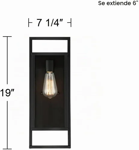 Vista 4 de Possini Euro Design Jericho - Lámpara de pared industrial moderna para exteriores, metal negro texturizado, panel de vidrio transparente de 19