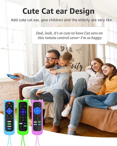 Vista 6 de 3Pcs Remote Cover for Roku with Cat Ears Design, Silicone Skin Case Compatible with Hisense/TCL Roku TV, Steaming Stick/Express, Universal