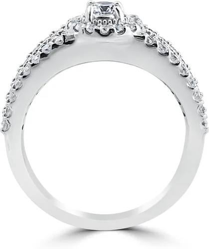 Vista 2 de 1 Carat Vintage Halo Diamond Engagement Wedding Ring Set 14K White Gold