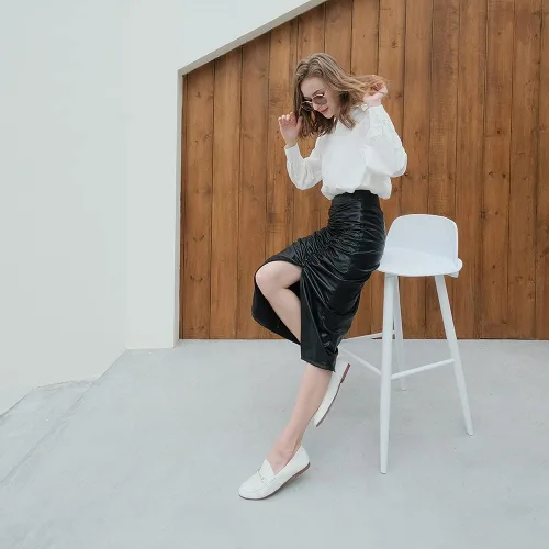 Vista 4 de JENN ARDOR Mocasines Penny para mujer, mocasines de moda, cómodos zapatos planos de conducción, Blanco