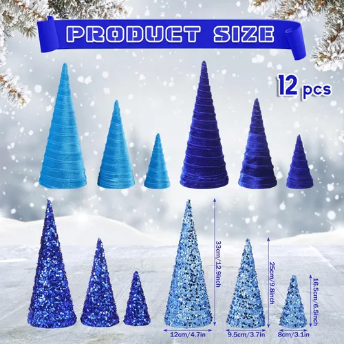 Vista 2 de Ireer 12 piezas Árboles de Navidad de terciopelo varios tamaños cono de terciopelo decoraciones modernas para interiores centro de mesa minimalista