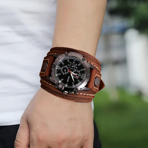 Vista 3 de Reloj retro para hombre, reloj casual para hombre, reloj retro hip-hop punk para hombre, reloj de correa ancha para hombre, reloj de cuarzo