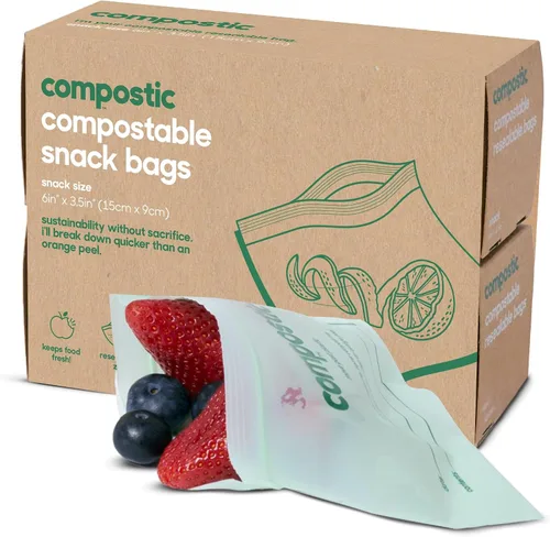 Vista 12 de Compostic Bolsas compostables de galón (60 unidades) Paquete de iniciación – Sellado con cremallera resellable, a base de plantas, compostables
