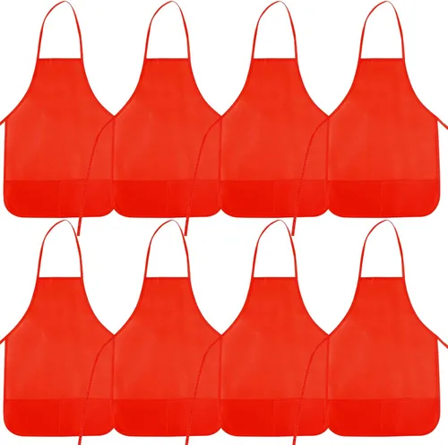 Vista 7 de 12 piezas de delantales para niños de color rojo rosa con 2 bolsillos amplios para arte, actividades de pintura, manualidades en la cocina Rosa Rojo