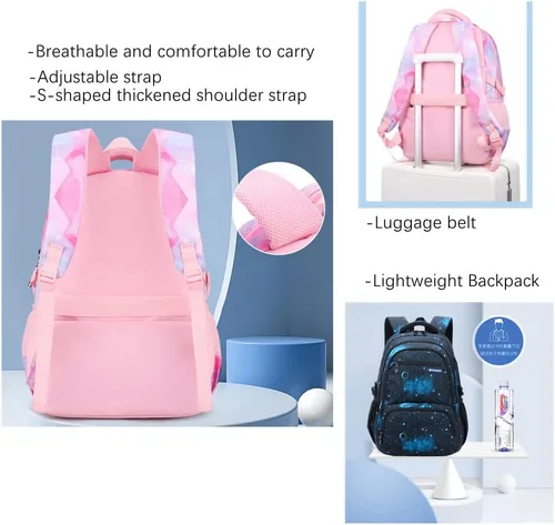 Vista 6 de MITOWERMI Boys Backpacks for Primary Junior School Kids Backpack with Lunch Box Galaxy Space Bookbags for Boys Girls