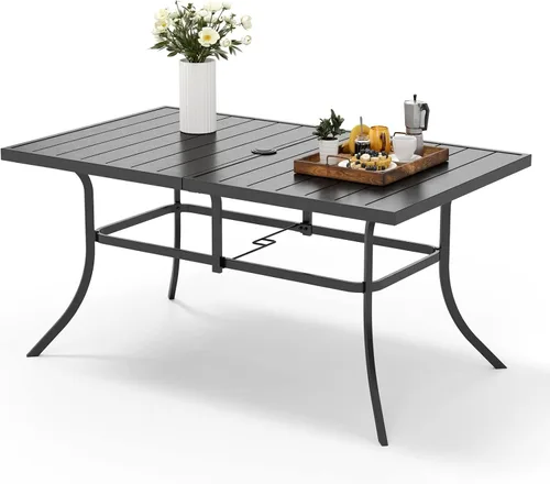 Vista 8 de MFSTUDIO Mesa de bistró cuadrada de 37" para el patio, mesa de comedor, muebles de exterior, mesa de jardín, imitación de superficie de madera