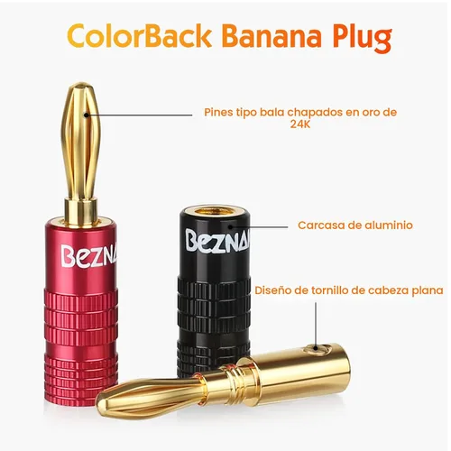 Vista 2 de Tapones tipo banana con tornillos de doble ajuste, carcasa de aluminio negro y rojo, 12 pares/24 piezas