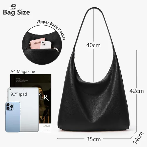 Vista 5 de KALIDI Bolso de Mano Casual de Cuero Vegano Bolso Hobo con Cremallera para Trabajo de Fin de Semana Bolso de Hombro para Viaje de Mujer