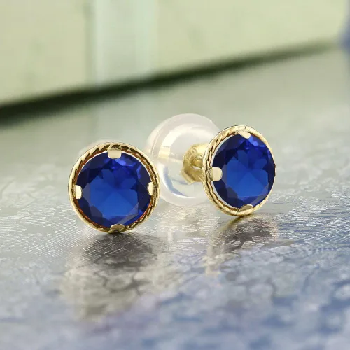 Vista 89 de Gem Stone King Aretes redondos de oro amarillo de 14 quilates con piedra natal Redondos de 0.157 in Aretes de oro para mujeres y hombres