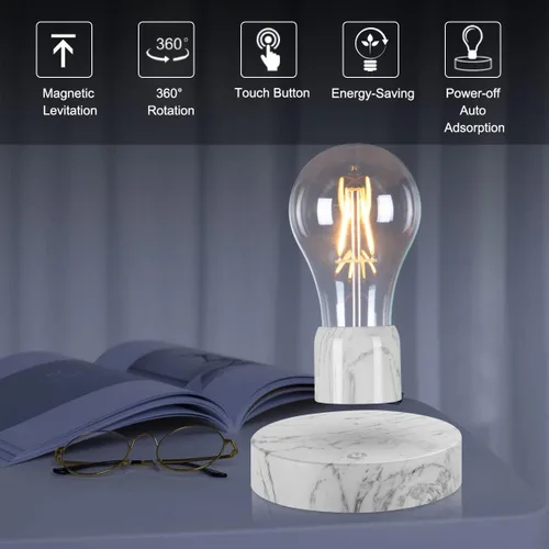 Vista 3 de Bombilla de luz magnética de levitación inalámbrica, lámpara de escritorio de luz LED de levitación, luz nocturna giratoria automática de 360