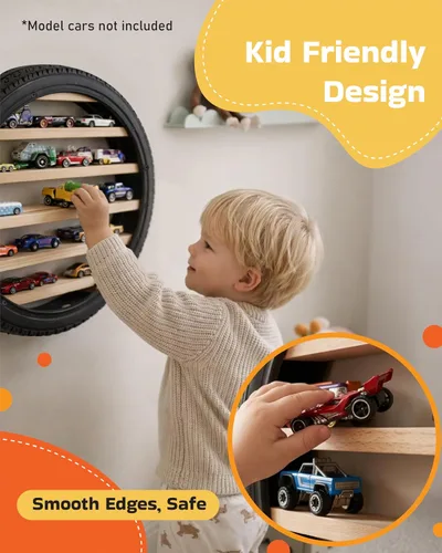 Vista 7 de Tapeera Soporte para exhibición de autos modelo – Organizador de autos de juguete, gabinete de pared para neumáticos, con capacidad para hasta 18