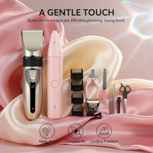 Vista 4 de 13-Piece Pet Grooming Kit, Low Noise Pet Clippers with Replaceable Blade Head, Includes 4 Limit Combs, Nail Grinder, Nail Clipper, File, Comb