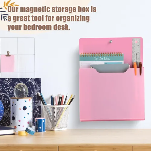Vista 6 de Epakh Paquete de 6 soportes magnéticos para archivos, organizador de papel magnético montado en la pared, bolsillos de almacenamiento para revistas