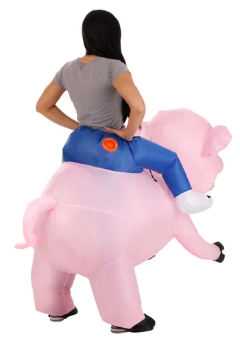 Vista 2 de Disfraz Inflable para Adultos de Cerdo para Montar Multicolor