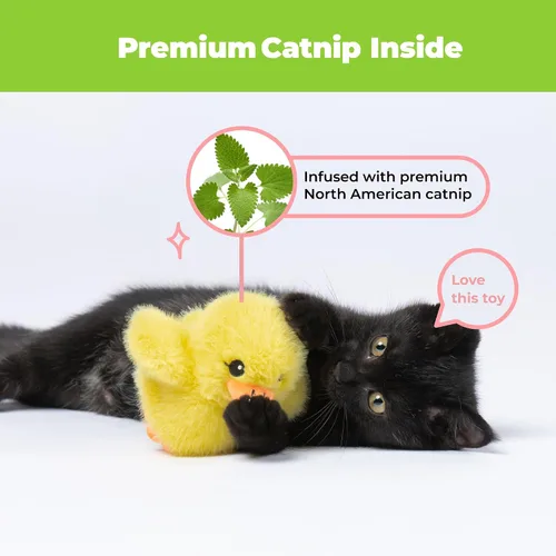 Vista 5 de Catify Best Pet Supplies - Juguete para gatos de patito, pollo y pájaro, alas activadas por movimiento, chirridos realistas, felpa infundida